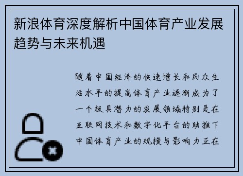 新浪体育深度解析中国体育产业发展趋势与未来机遇